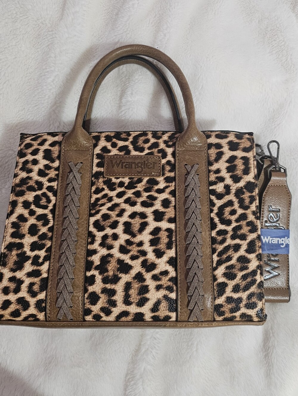 Wrangler Leopard-Print Satchel with Brown Trim